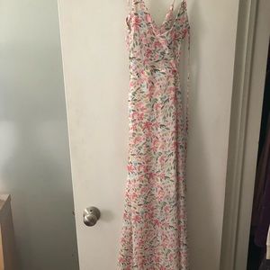 Women Spaghetti Strap Floral Twist Front Maxi Dress V Neck Backless Vacation